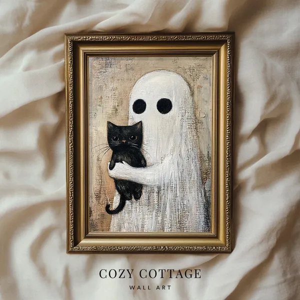 Ghost And Black Kitten Vintage Style Art Print