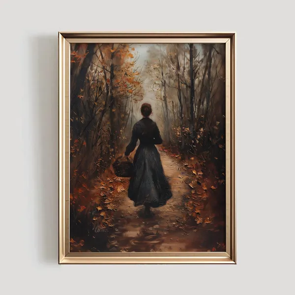 Rustic Fall Print, Vintage Style Autumn Forest Art