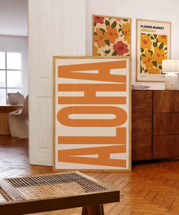 Aloha Typography Poster, Retro Hawaiian Wall Decor