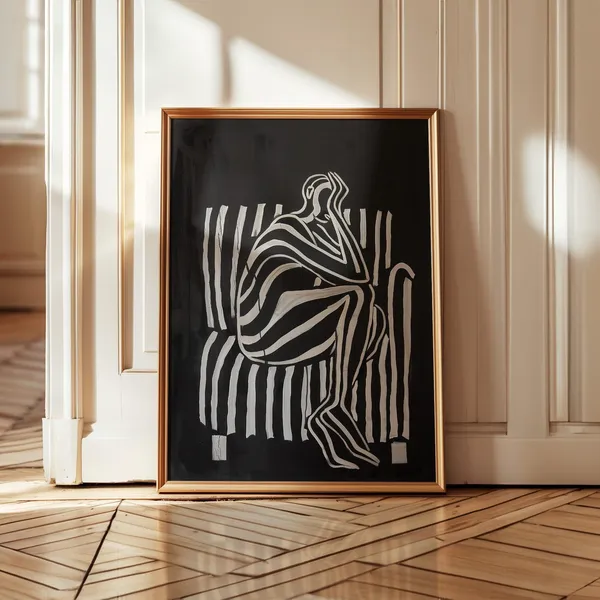 Abstract Black And White Figure Art, Minimalist Print