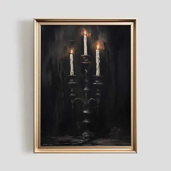 Halloween Candelabra Candle Art Print, Vintage Style