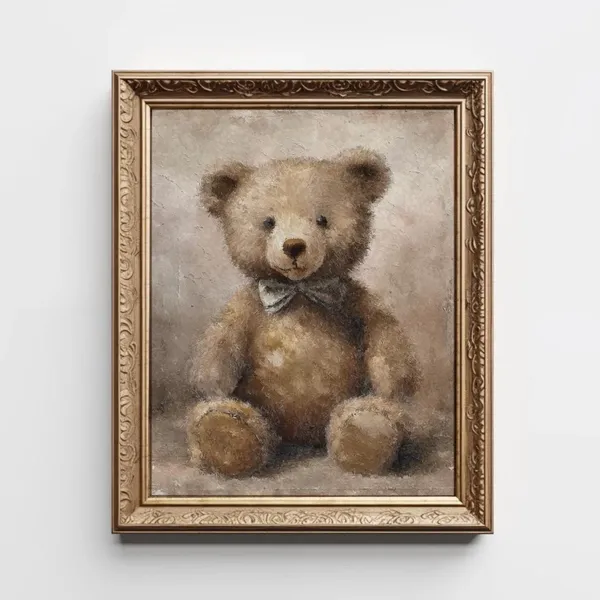 Vintage Teddy Bear Art Print, Nursery Room Decor