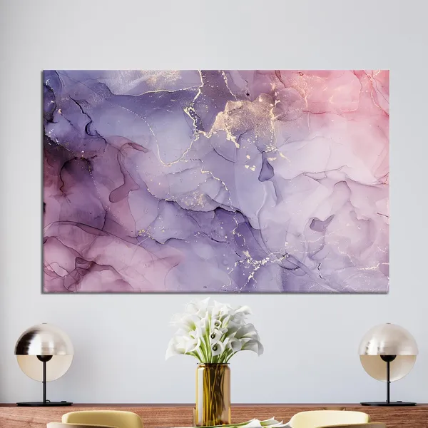Purple Marble Art Print, Gold Accent Decor