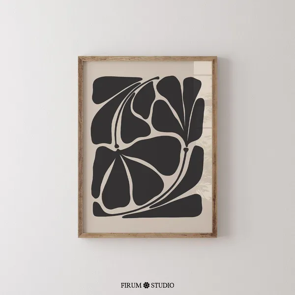 Abstract Plant Art, Mid-Century Neutral Botanical Print