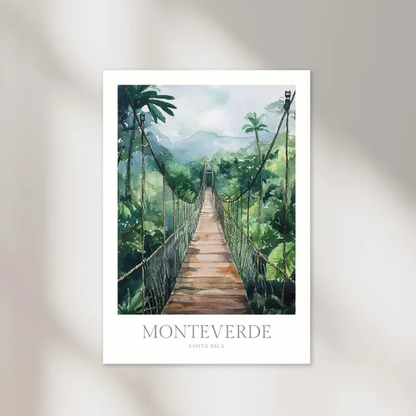 Monteverde Costa Rica Watercolor Poster, Travel Art