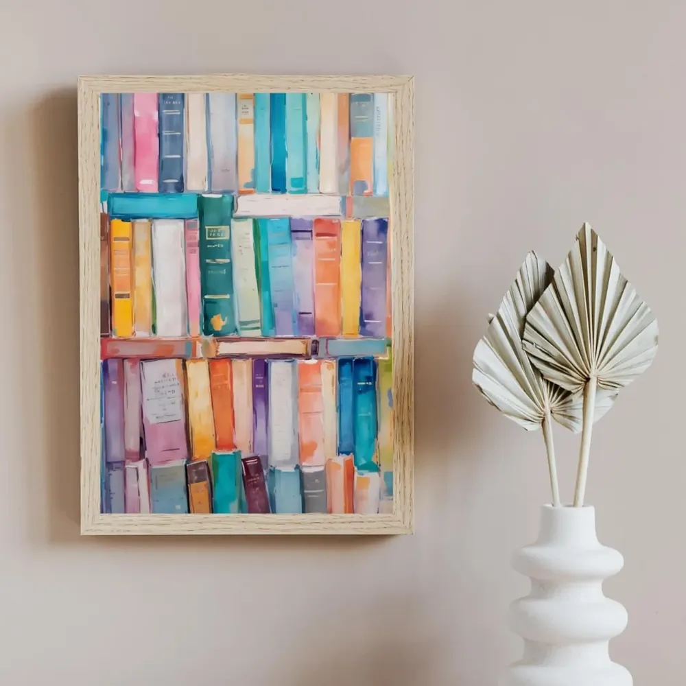 Vibrant Bookshelf Art Print, Modern Reading Decor - Image 2