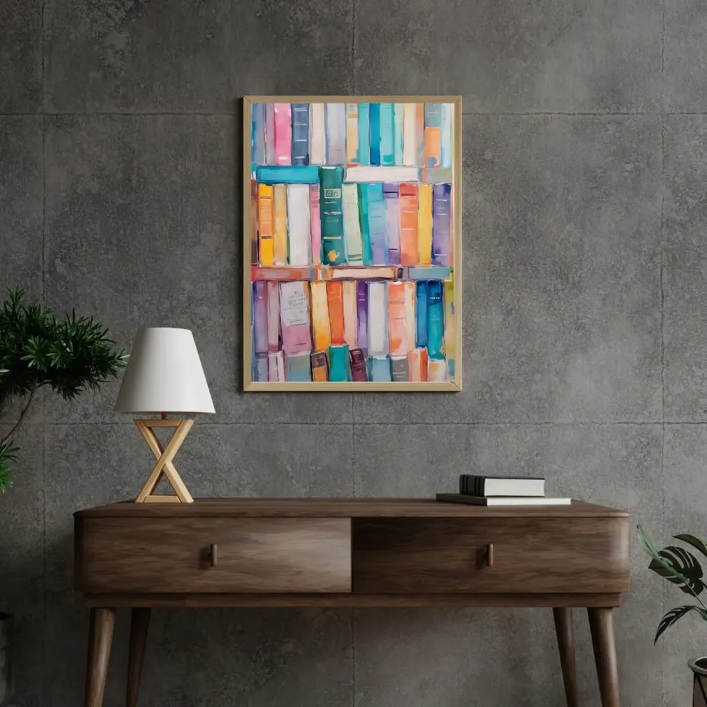 Vibrant Bookshelf Art Print, Modern Reading Decor - Image 3
