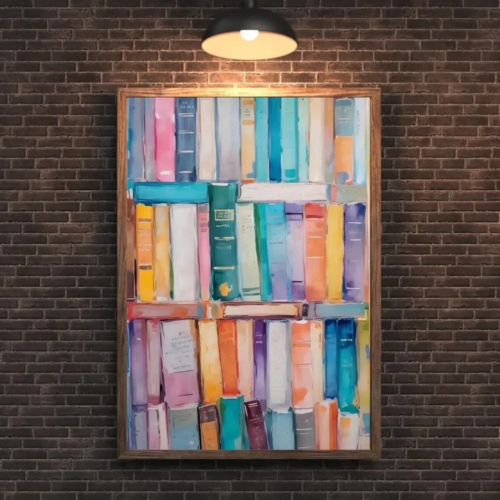 Vibrant Bookshelf Art Print, Modern Reading Decor - Image 4
