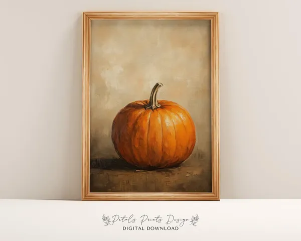 Pumpkin Still Life Painting, Rustic Fall Art Print