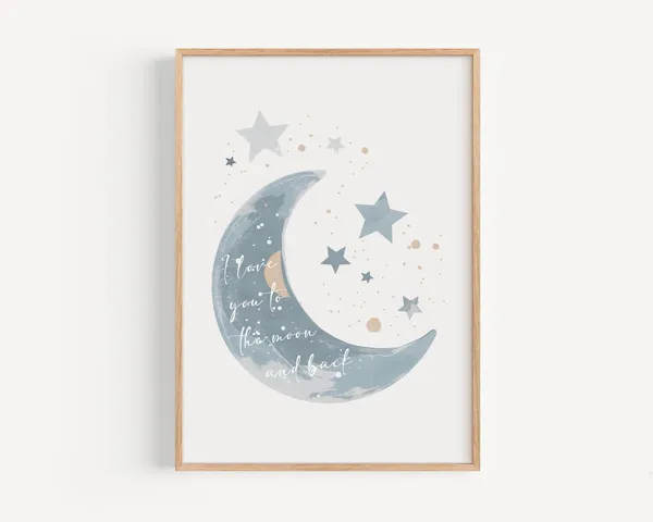 I Love You To The Moon And Back Nursery Art Print