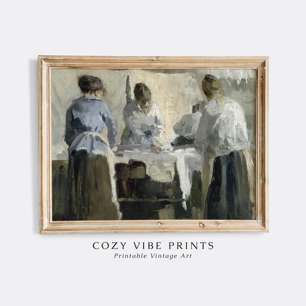 French Women Ironing Vintage Laundress Art Print