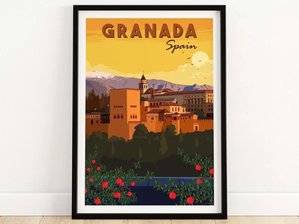 Granada Travel Poster, Andalusia Spain Wall Art