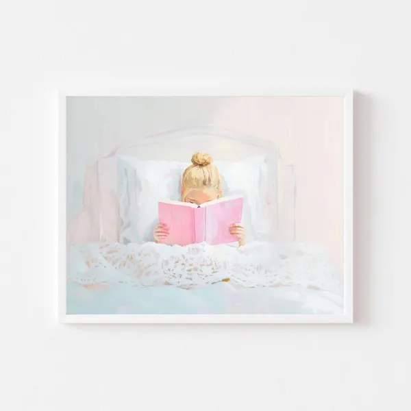 Blonde Girl Reading In Bed Pastel Painting Art Print