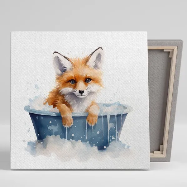 Fox Bathtub Splash, Whimsical Nursery Wall Art Print