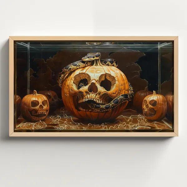 Illuminated Snake in Aquarium, Halloween Art Print