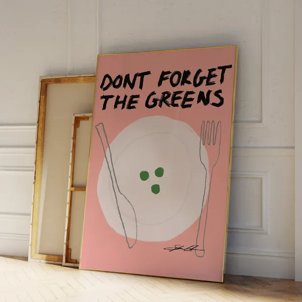Don't Forget The Greens Pink Retro Food Art Print