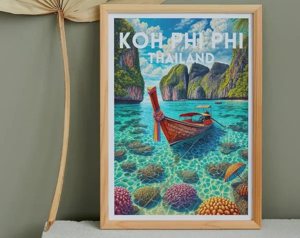 Koh Phi Phi Travel Poster, Thailand Travel Decor