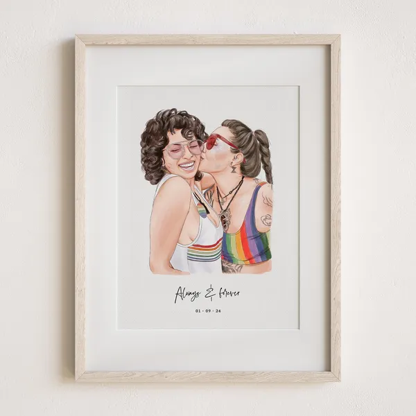Custom Lovers Portrait Painting From Photo, Pride Art Print