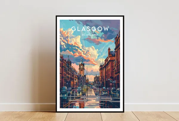 Glasgow Travel Poster, Scotland Travel Wall Art