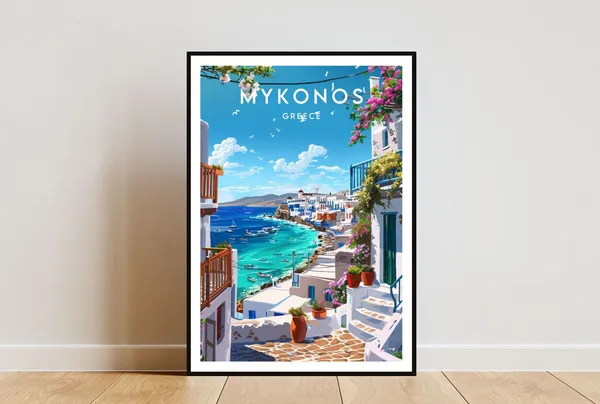 Mykonos Travel Poster, Greece Island Wall Art