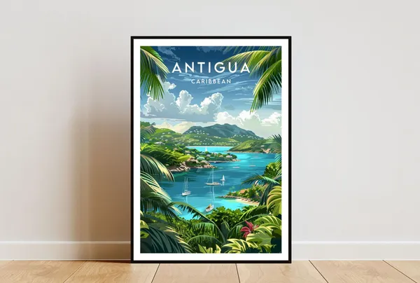 Antigua Travel Poster, Caribbean Island Print