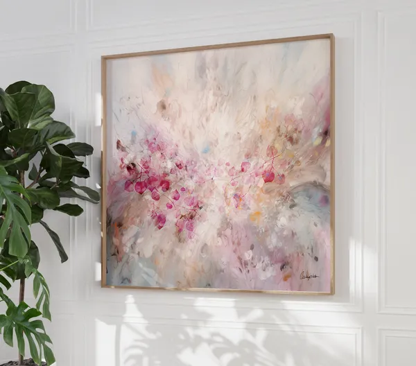 Pink Botanical Abstract Art Print, Minimalist Modern