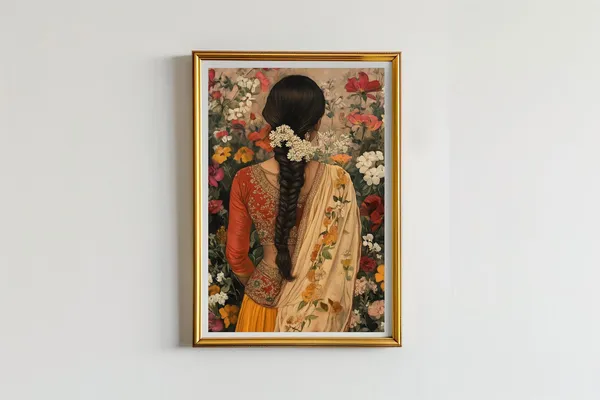 Gajre Wali Indian Girl With Flowers In Hair, Art Print