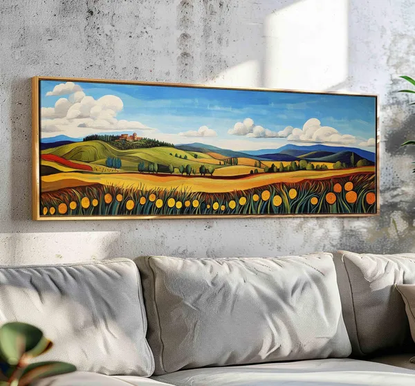 Modern Panoramic Landscape Wall Art Print, Above Bed Decor