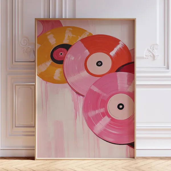 Pink Vinyl Record Retro Print, Vintage Music Art