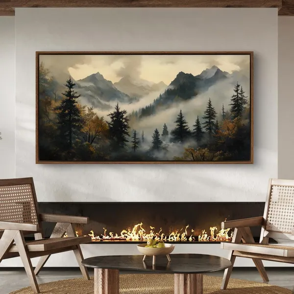Mystical Forest Mountains Autumn Gothic Art Print