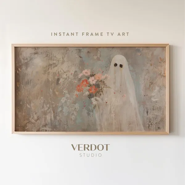 Ghost Flowers Halloween Art Print, Modern Abstract Decor