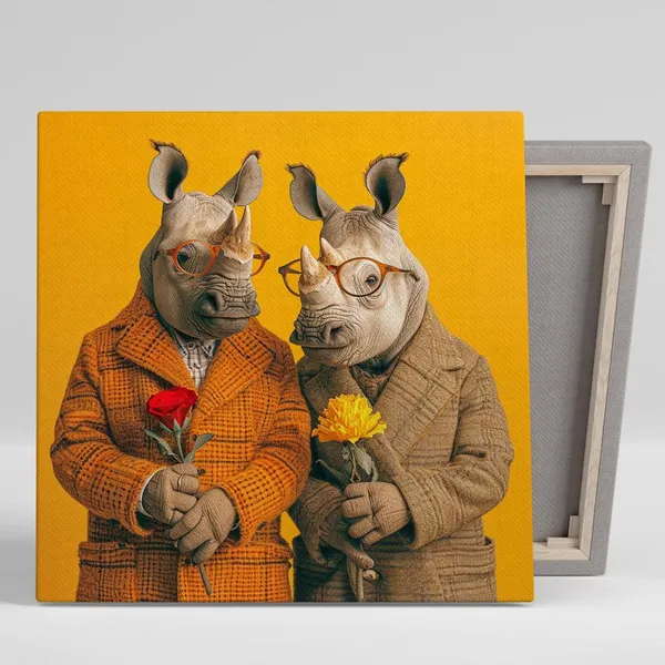 Rhinoceros Duo Whimsical Animal Wall Art Print