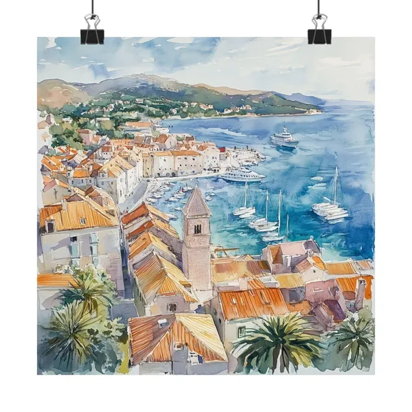 Croatia Painting Split Harbor Seascape Travel Poster