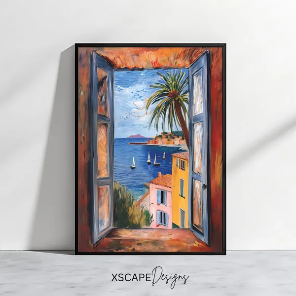 Coastal Window View, Mediterranean Travel Poster