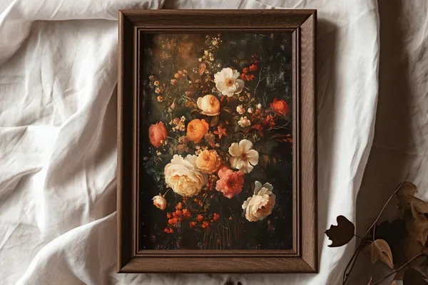 Autumn Dark Floral Painting, Vintage Botanical Art Print