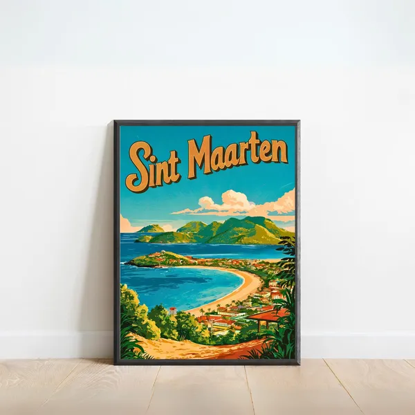 Sint Maarten Vintage Travel Poster, Caribbean Art Print