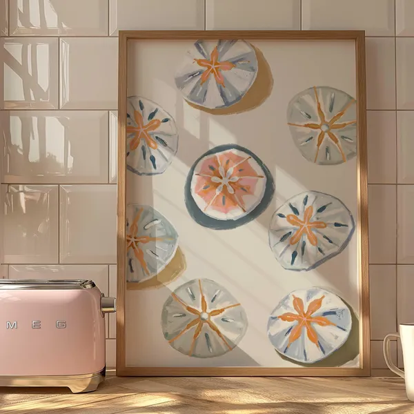Sand Dollars Painting, Abstract Coastal Art Print