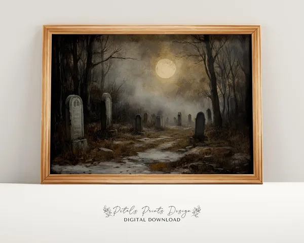Halloween Graveyard Vintage Style Art Print