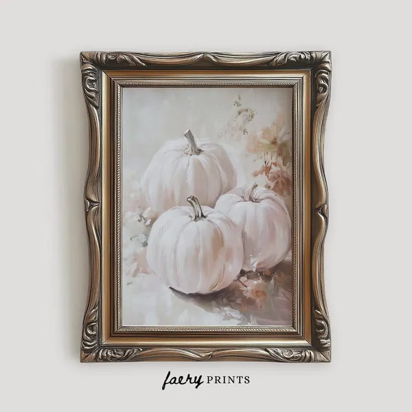 Pink Pumpkins Art Print, Pastel Halloween Decor