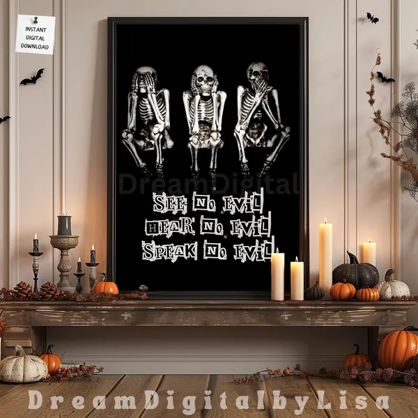 See No Evil Skeletons Halloween Art Print