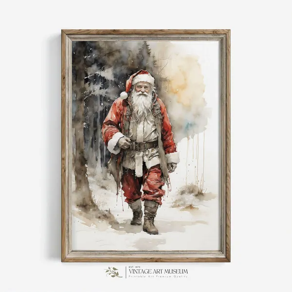 Christmas Watercolor Santa Art Print, Holiday Decor