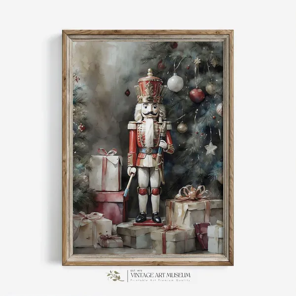 Vintage Nutcracker Christmas Watercolor Art Print
