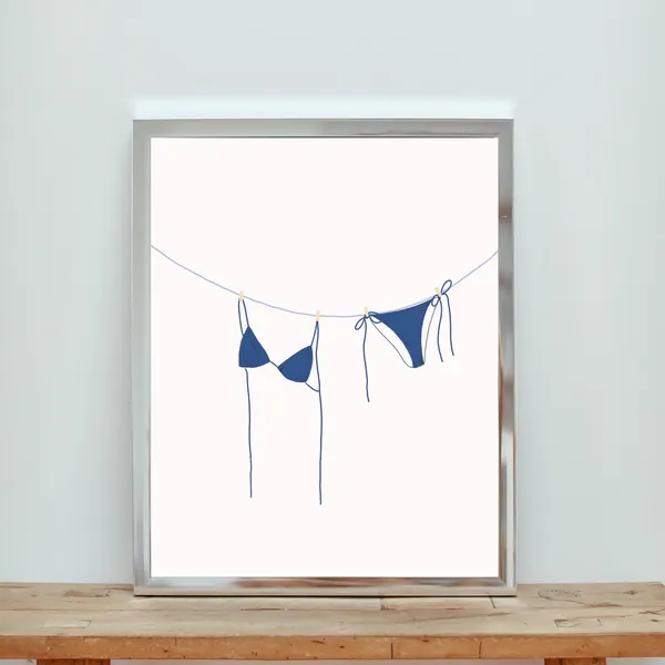Navy Blue Bikini Wall Print, Coastal Decor