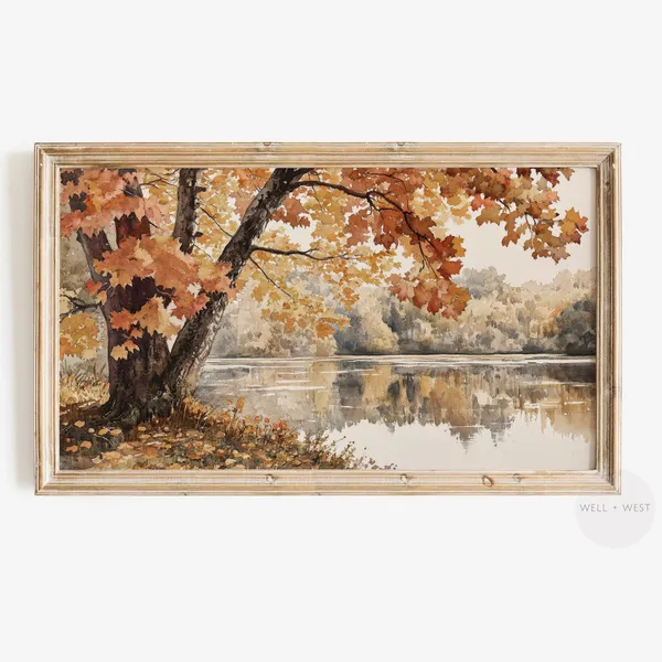 Autumn Maple Tree Art Print, Vintage Fall Landscape