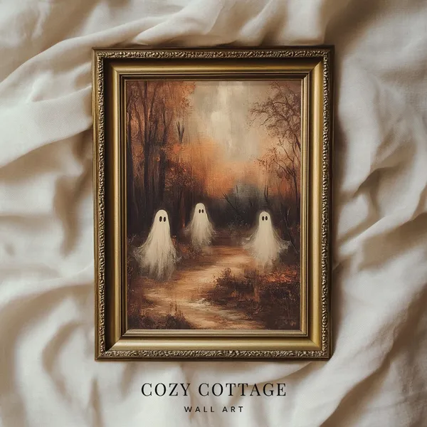 Moody Forest Ghosts, Vintage Autumn Landscape Art Print