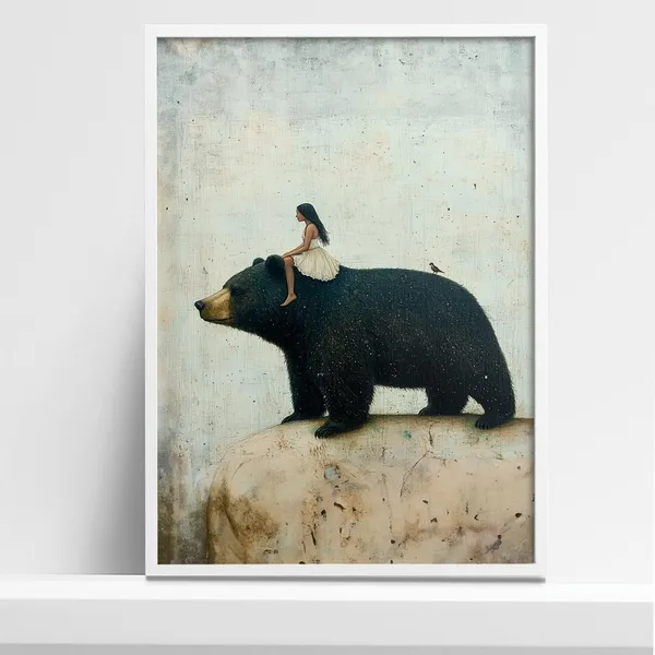 Whimsical Bear Ride Art Print, Nursery Decor