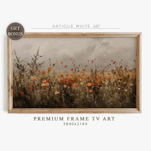 Fall Wildflowers Moody Art Print, Autumn Botanical