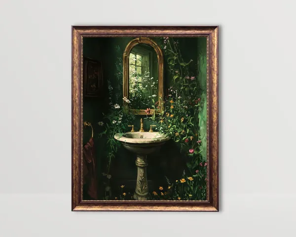 Botanical Floral Sink Art Print, Cottagecore Decor