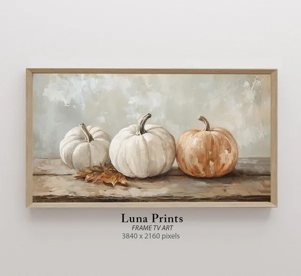 Muted Pumpkin Art, Vintage Autumn Still Life