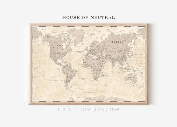 World Map Neutral World Travel Map Poster Print